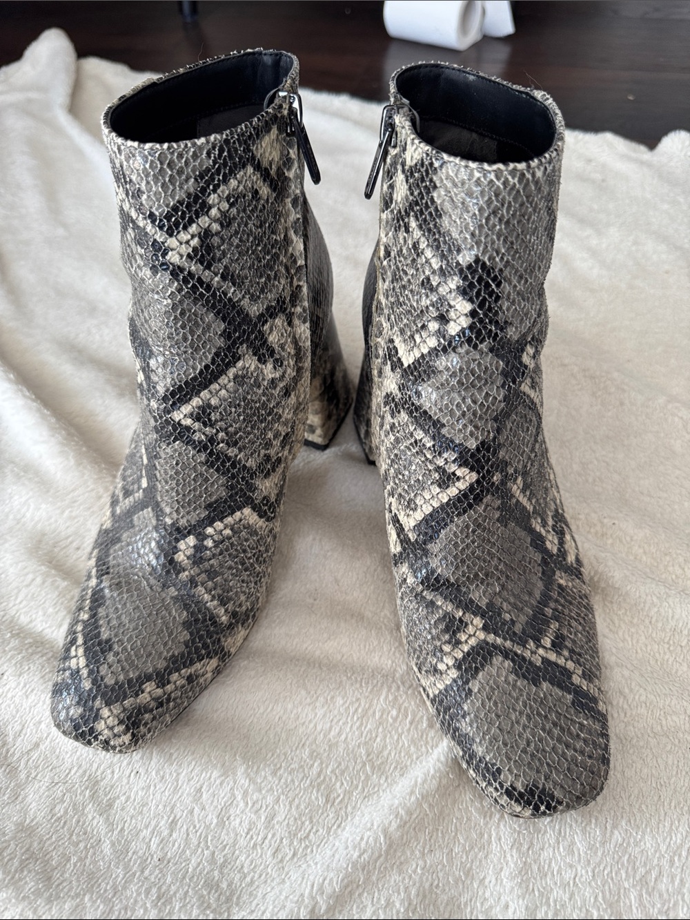 Sam Edelman Snake-Print Ankle Boots in Black and Cream
